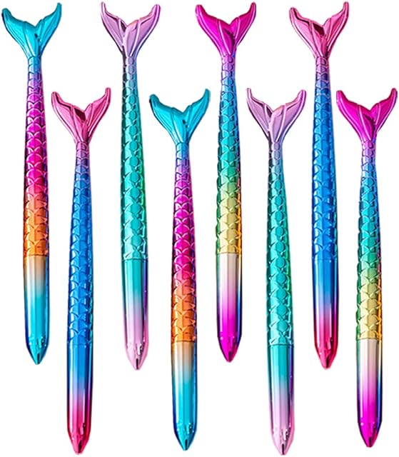 8 piece Mermaid Pen, Fish Tail Styling Writing Pen, Creative Writing Pen, Creative Novel, for Student Stationery Supplies Wedding Party Gift (Black Ink)