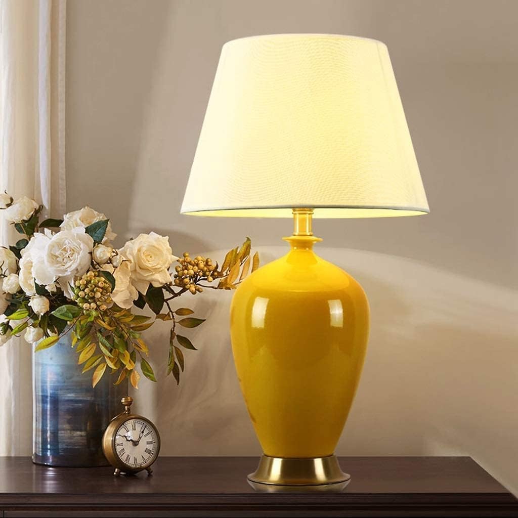 Lampa Stołowa Ceramiczna Lampa Stołowa Lampka Nocna W Stylu Amerykańskim Klosz Z Tkaniny Miedziana Podstawa Do Salonu Sypialni Do Domowego(Remote Control)