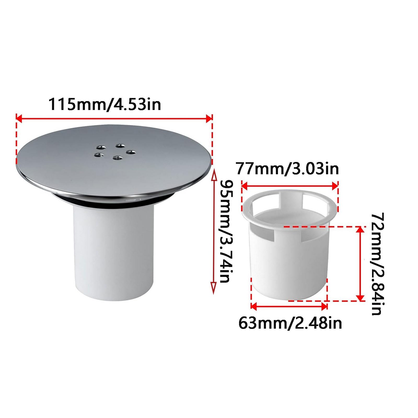 Wmzjnljy 1pc 90mm/115mm Drain Cover Replacement Shower Plughole Cover Chrome Shower Trap Cover Shower Plug Hair Waste Trap Cover Shower Plug Replacement(Z48-1) - Image 2