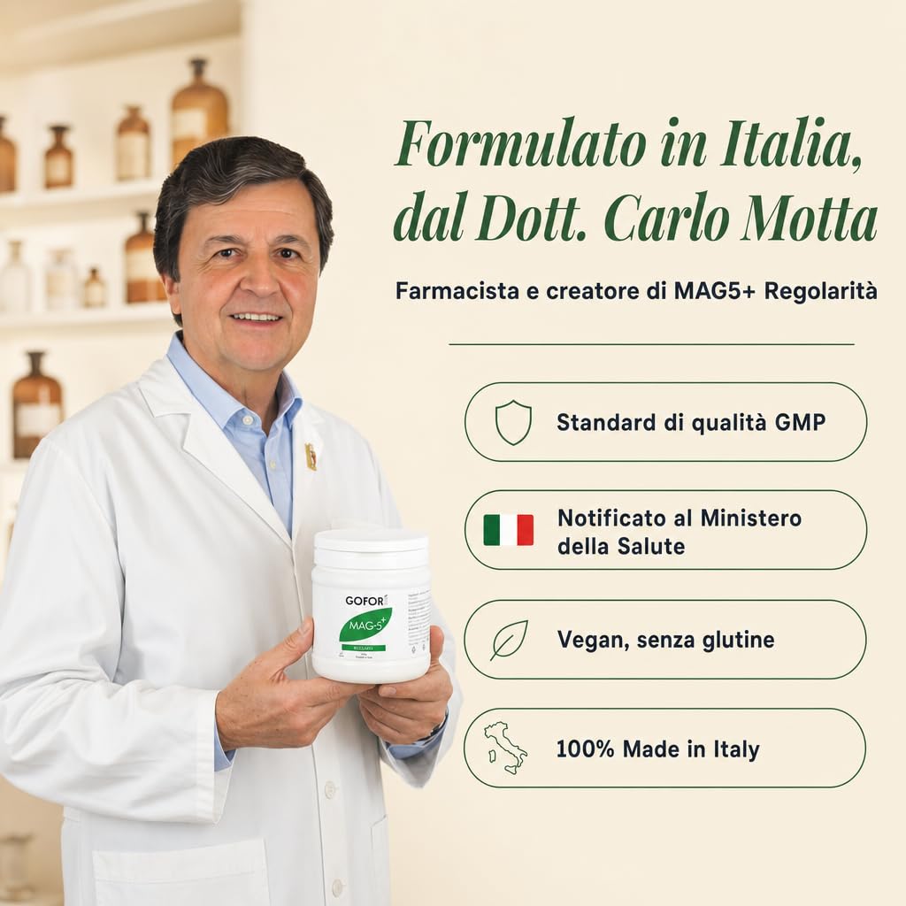 GOFOR360 MAG 5+ REGOLARITÀ - Magnesio Bisglicinato in Polvere con Inulina e Finocchio per Stitichezza, Gonfiore e Rilassamento - 60 Dosi