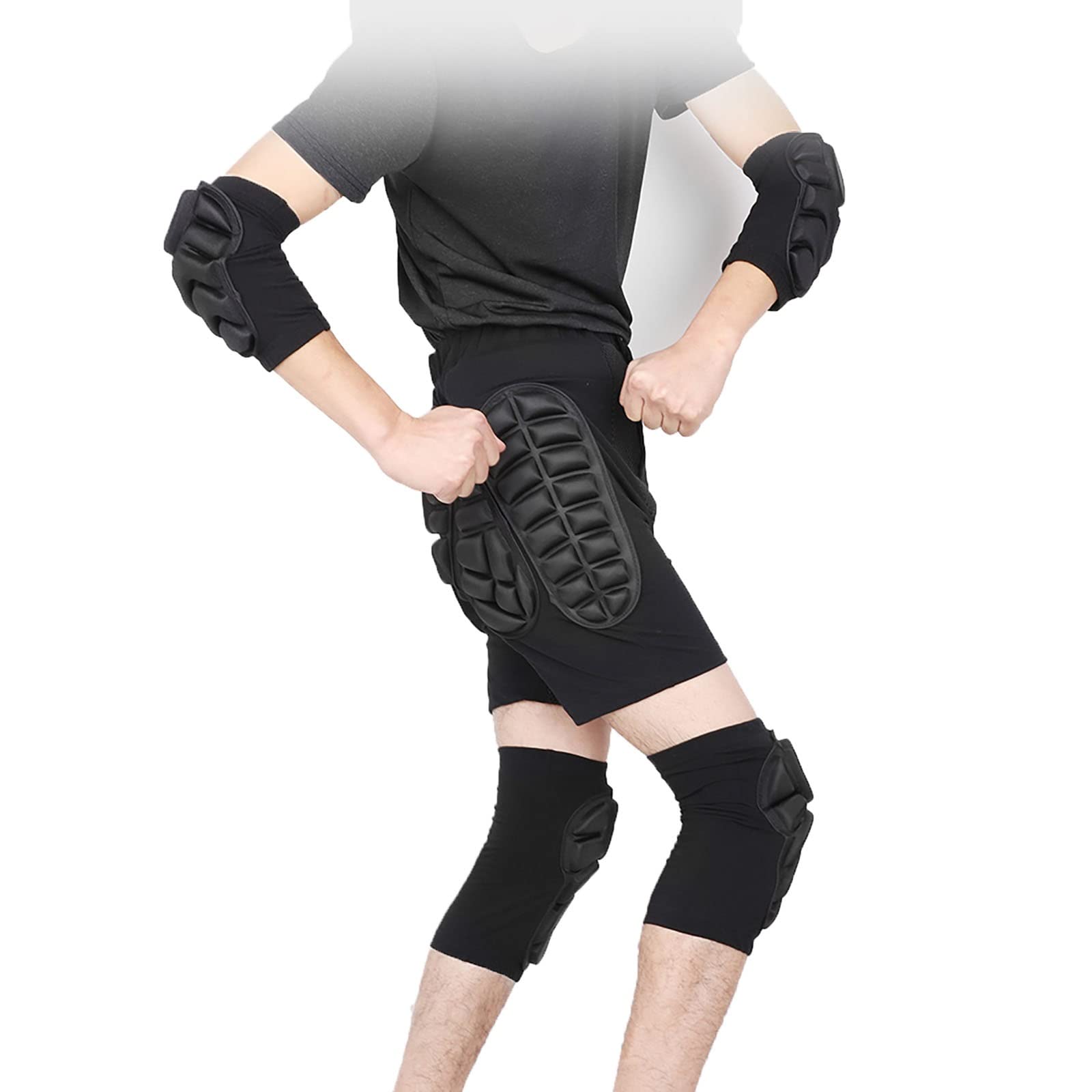 3 Ensemble De Protection 3D Rembourré Hanche EVA Pantalon Court Genouillères Coudières Ensemble for Adultes Hommes Femmes Ski Patinage sur Glace Rouleau Snowboard (Color : Black, Size : S)