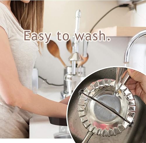 Vista 5 de COTEY Prensa para Empanadas de 6 pulgadas, Molde Grande de Acero Inoxidable para Dumplings, Cortador de Masa/Molde para Dumplings 2 en 1