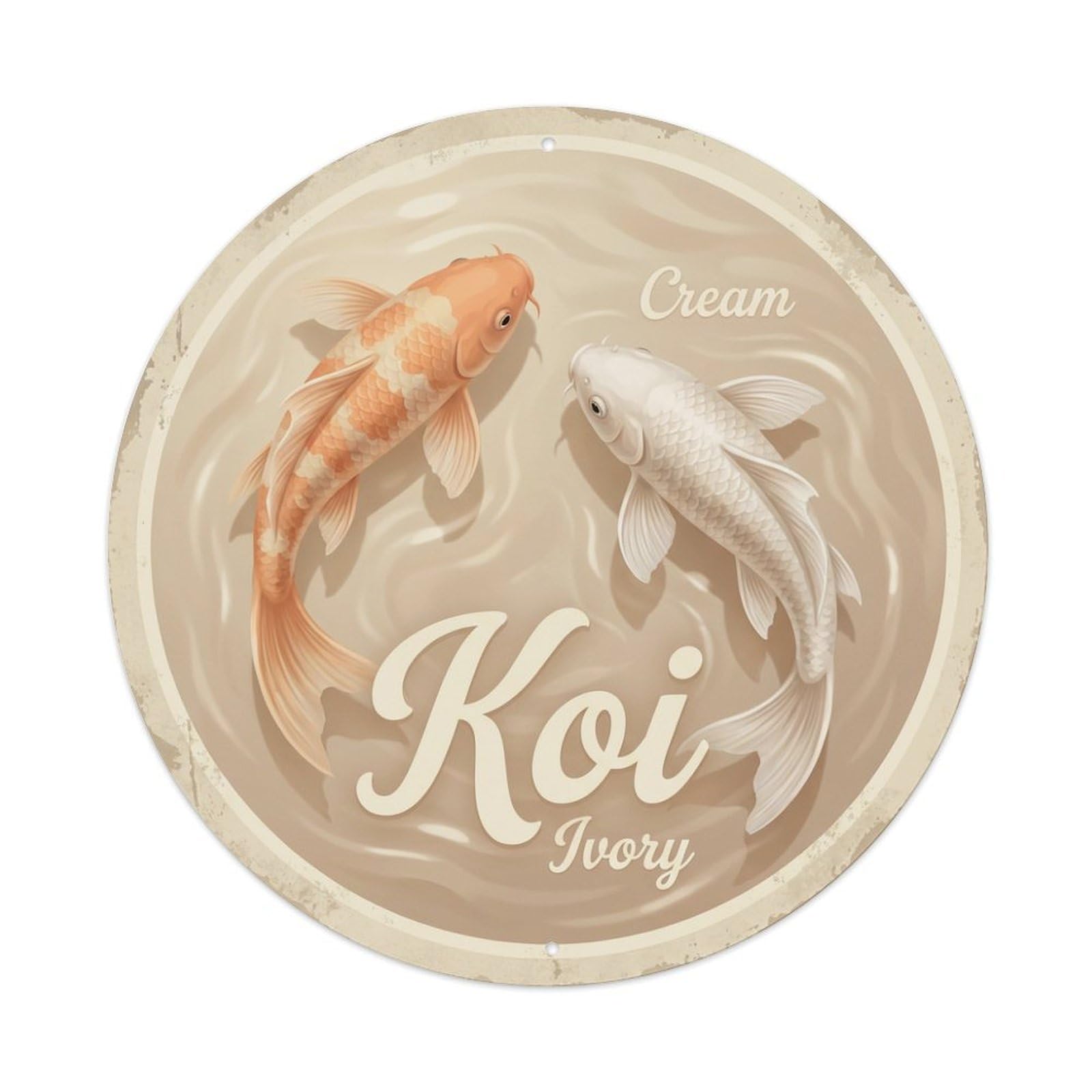 Koi Fish Cream Ivory Waters Soft Neutral Warm Gentle Metal Tin Sign