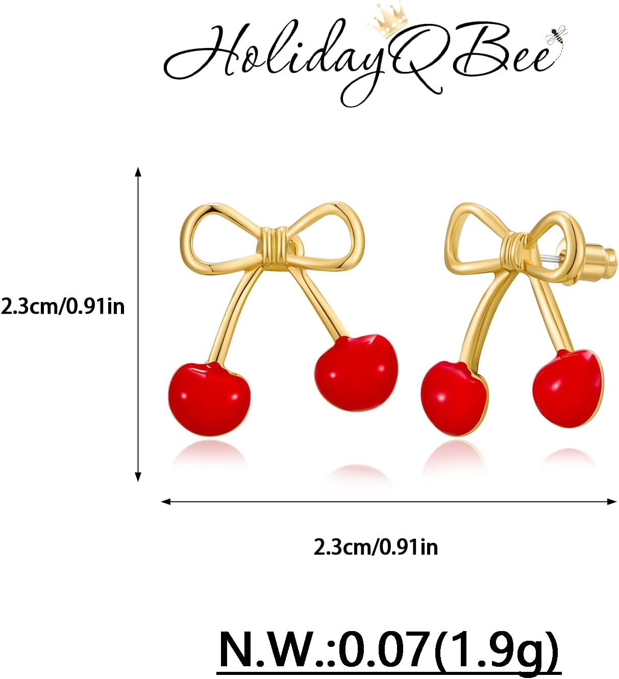 Gold Cherry Stud Earrings for Women 14K Gold Plated Cute Cherry Flat Back Earrings Studs Hypoallergenic Handmade Statement Fruit Earrings Jewelry Gifts - Image 6