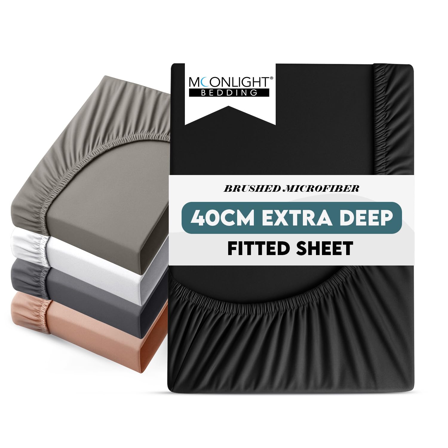 Moonlight Bedding Small Double Fitted Sheet 40CM (16 inch) Black Extra Deep