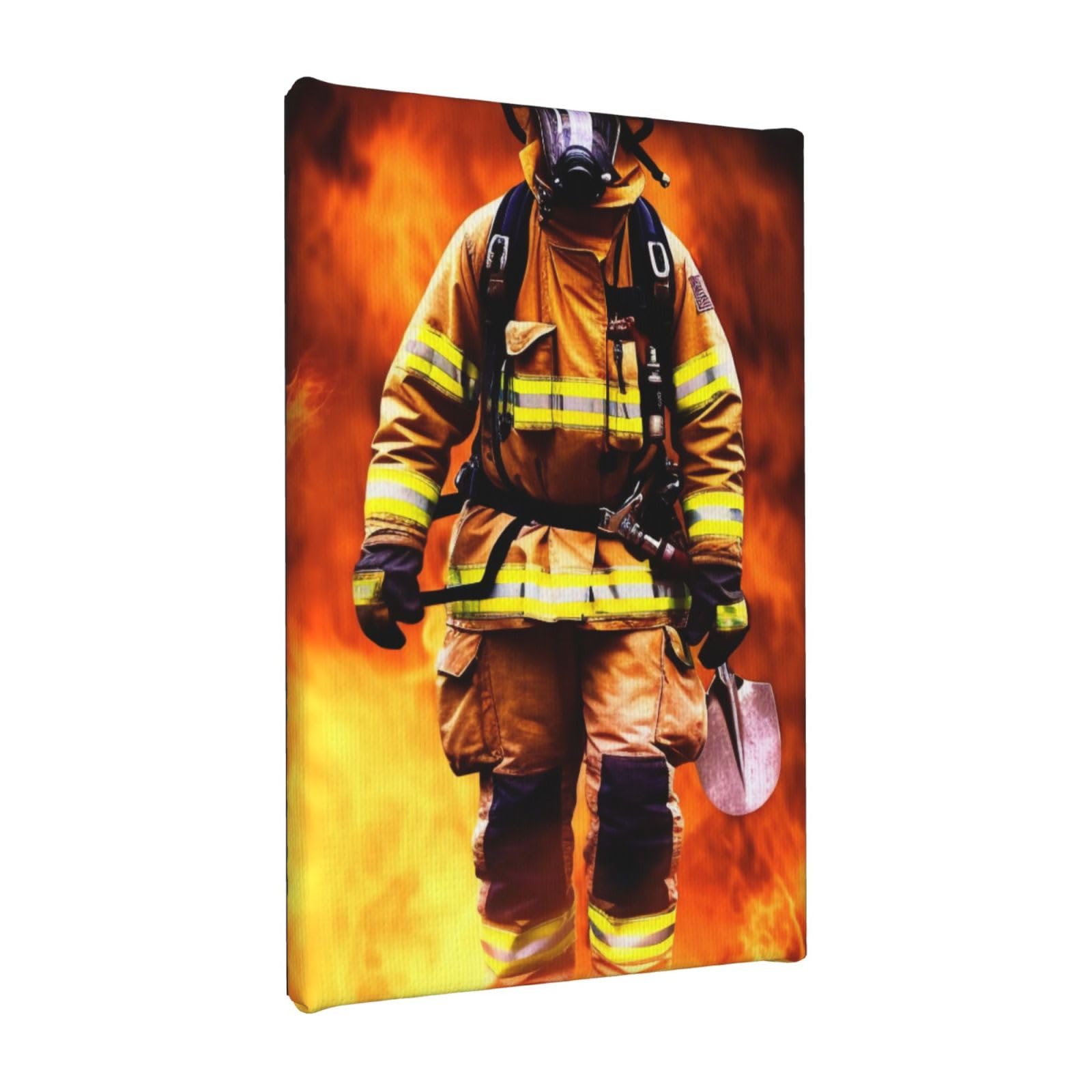 YKLJG Firefighter Fireman Flame Printed Wall Art Canvas Painting 20x30 CM Wooden Framed Picture Painting Artwork Prints for Bedroom Kitchen Home Office Decor