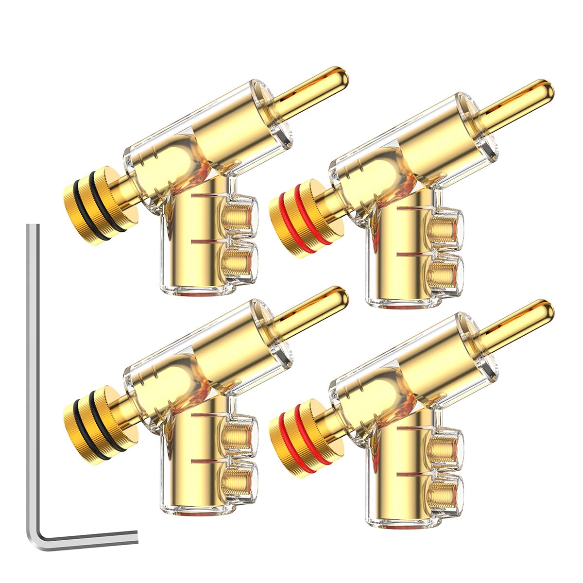 Viborg 4X HiFi Gold Plated Banana Plug Connectors, 45 Degree Angled, Screw Locking 24K Gold Plated UST Speaker Banana Connectors for Speaker Wire, Audio/Video Receiver, Amplifiers and Sound Systems