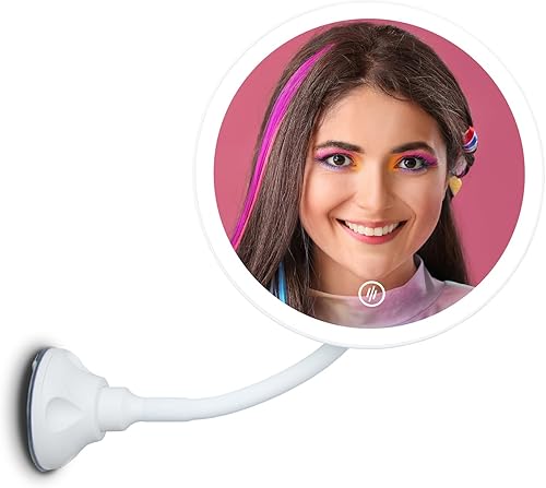 YanTianLe Espejo de aumento de 10 aumentos iluminado con ventosa y cuello de cisne, control táctil, rotación de 360, espejo de tocador recargable