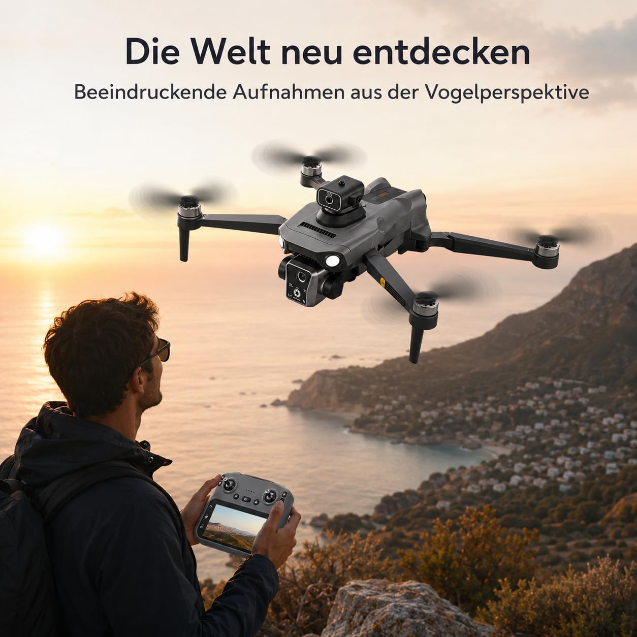 K19 GPS Drohne mit 4K Kamera, Fernbedienung mit Live-Display, 600m Reichweite, 360° Hindernisvermeidung, Follow-Me, Auto-Return, Bürstenlose Motoren, 40 Min Flugzeit