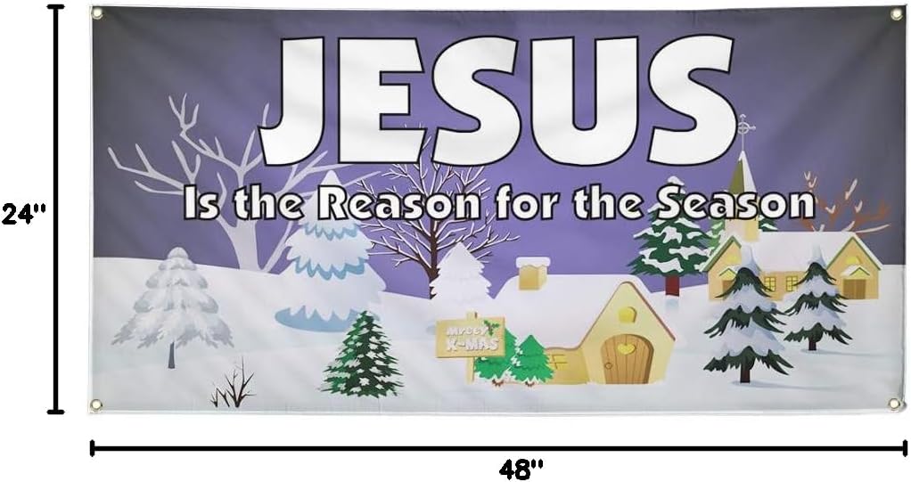 Vinyl Banner Multiple Sizes Jesus Is The Reason for Season A Lifestyle Outdoor Weatherproof Industrial Yard Signs White 4 Grommets 24x48Inches