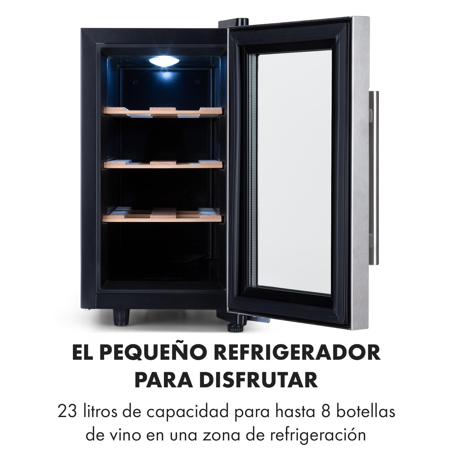 KLARSTEIN Vinoteca 6 Botellas, Nevera Vinos de Una Zona, Nevera Expositora Vino y Cerveza, Vinoteca Pequeña Interior y Exterior con Puerta de Cristal, Nevera Vino Protección UV, Panel Táctil, 4-22°C