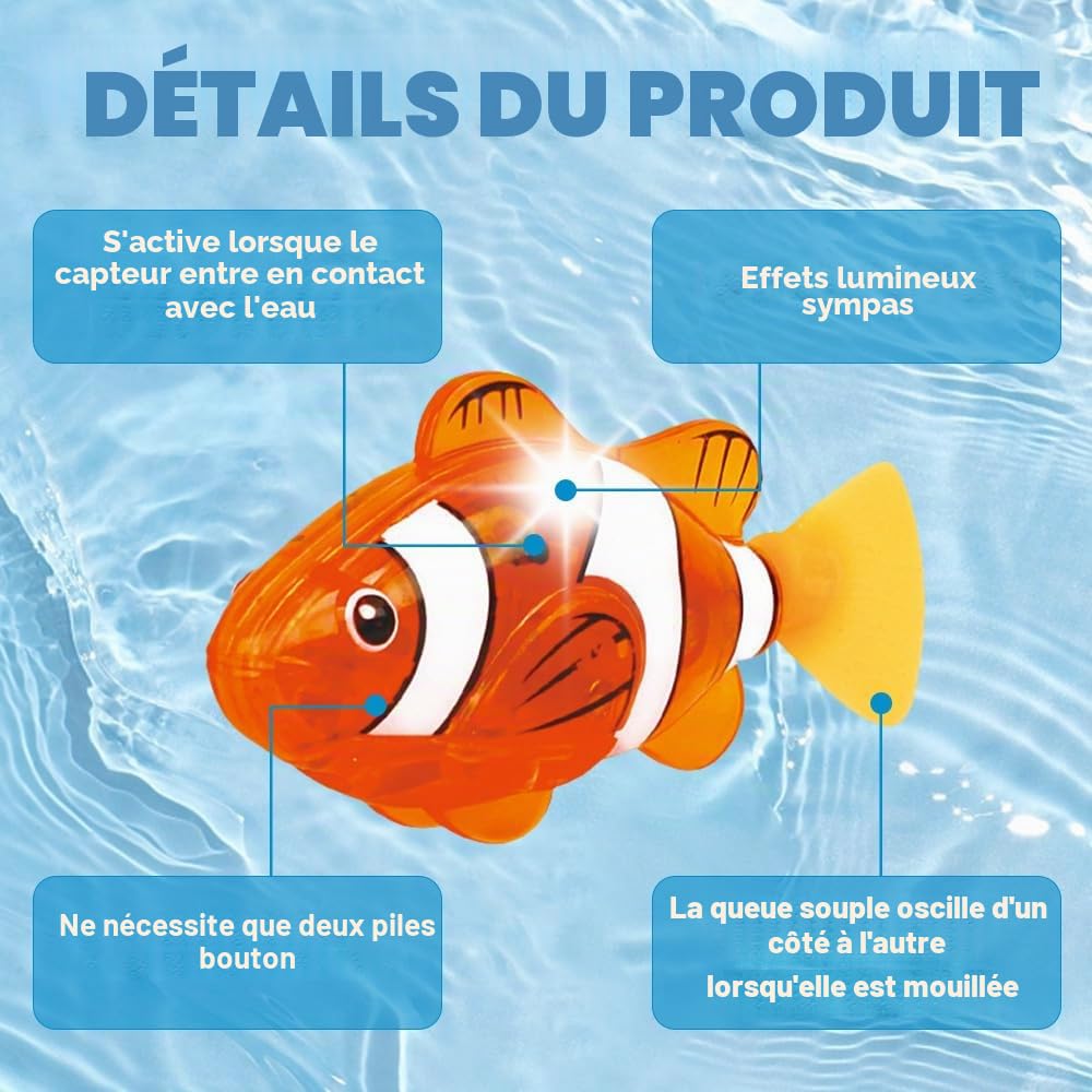 Robo Fish Lot de 6 poissons robots électroniques pour animaux de compagnie avec poissons flottants lumineux, jouets réutilisables pour animaux de compagnie, piscine, baignoire, aquarium