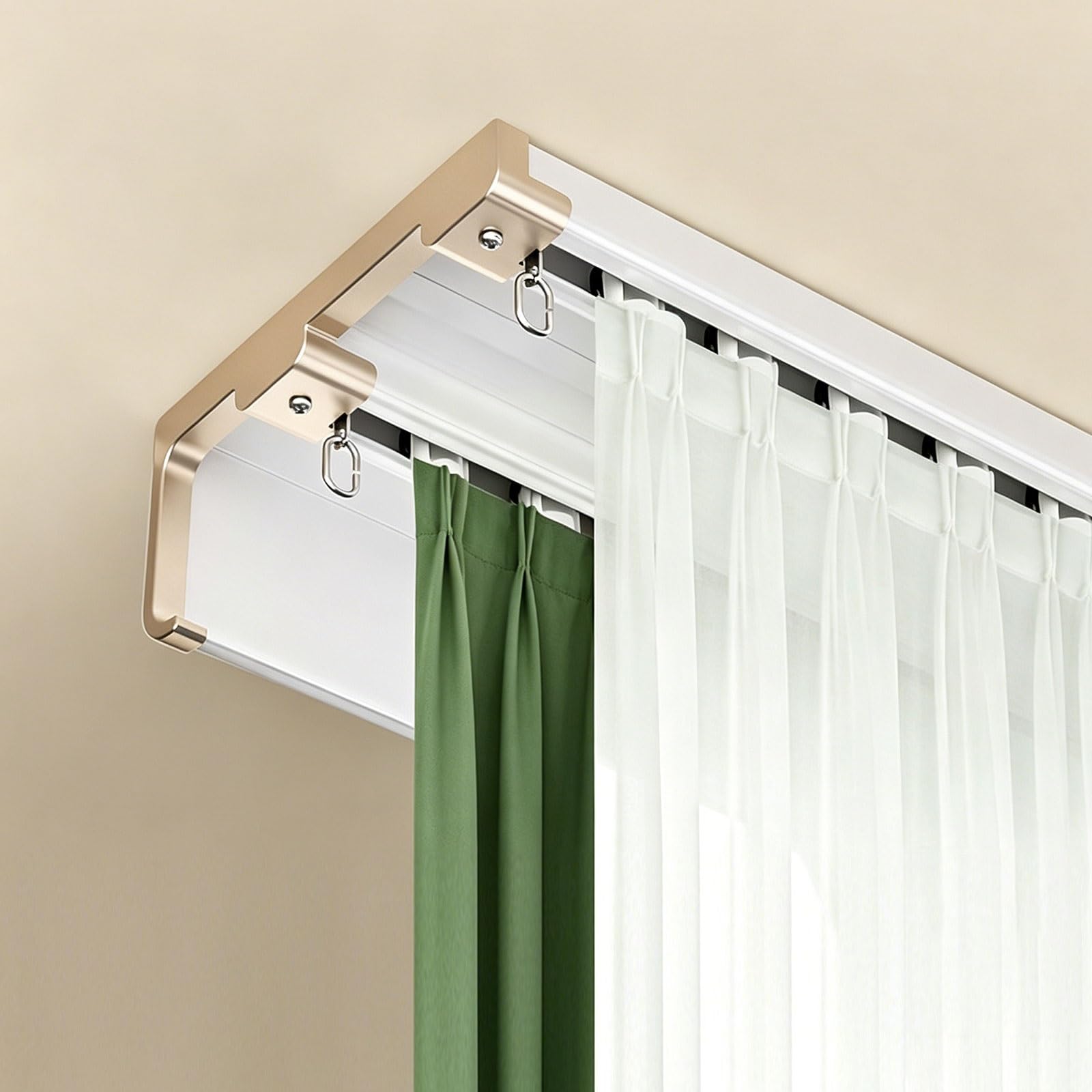 Rail à rideau en aluminium avec Occultant Corniche Barre de Tringle à Rideaux Résistant,Facile À Installer for salon,chambre,hôpital Séparation de pièces,pour Plafond ou Mur(Double Top,1.3M/4.3FT)