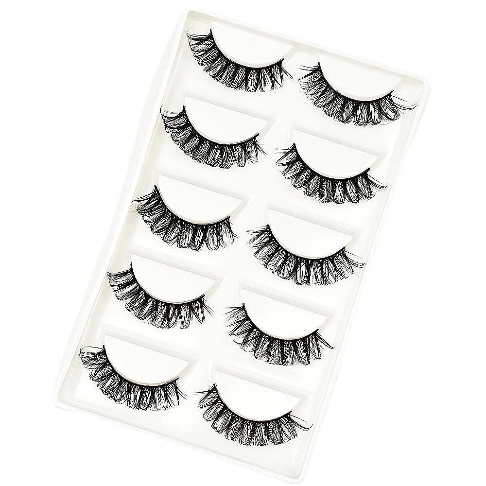 Vivis 5 Pairs False Lashes Russian Short Curly Eyelashes 3D Strip Natural Wispy Thick Fluffy Fake D Curl Cat Eye - 052