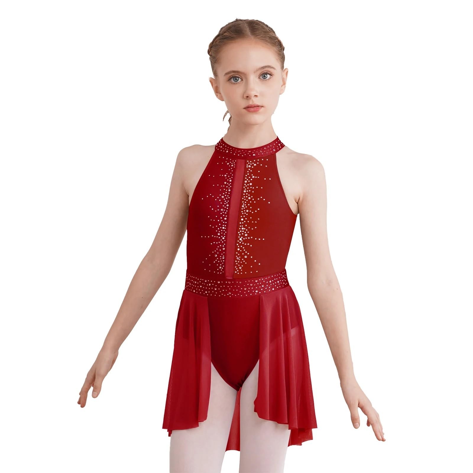 Gymnastikanzug Mädchen Mädchen Gymnastik Trikot Kleid Strass Ärmelloses Ballett Tutu Kleid Ballsaal Eiskunstlauf Wettbewerb Kostüm(Color 1,16)
