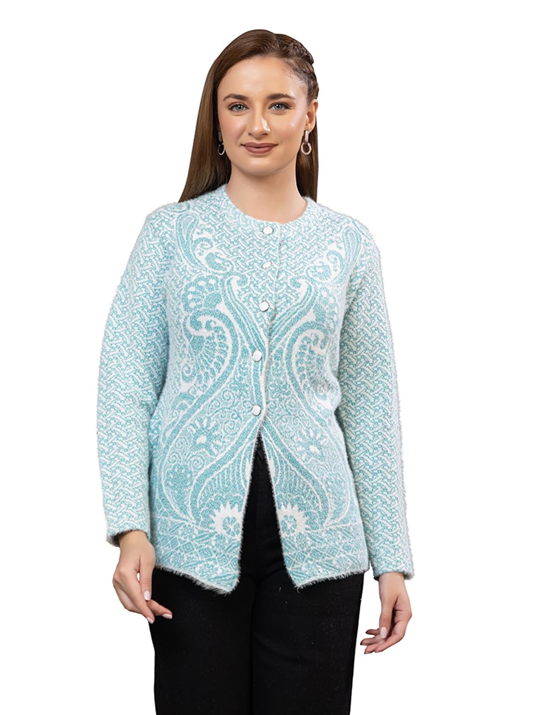 dadu dayal Women’s Premium Winter Wear Knitted Buttoned Cardigan | Soft Warm Wool Blend Full Sleeve Designer Pattern Sweater for Ladies | Elegant Cozy Fashion Layer for Cold Weather-picture-16
