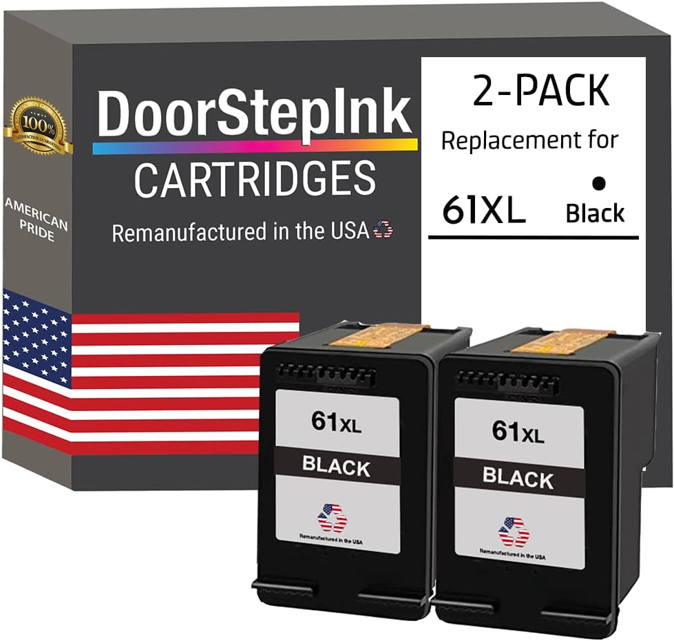 DoorStepInk 61XL Black Remanufactured Ink Cartridge Replacement for HP 61XL - Compatible with DeskJet 1010/2544/Envy 4503/5530/OfficeJet 2620/4635 - High Yield 2-Pack