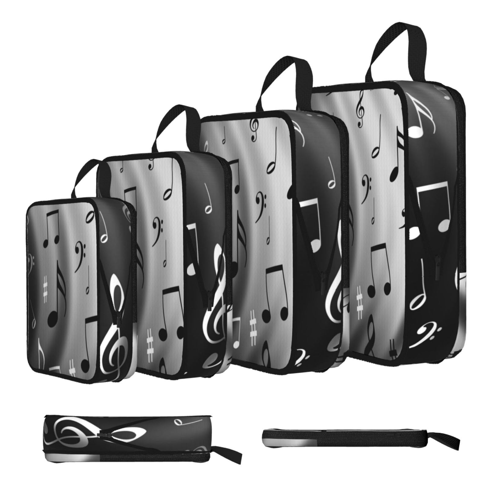Music Notes Print Print 4 Set Compression Packing Cubes For Suitcases,Expandable Storage Bags Organizers