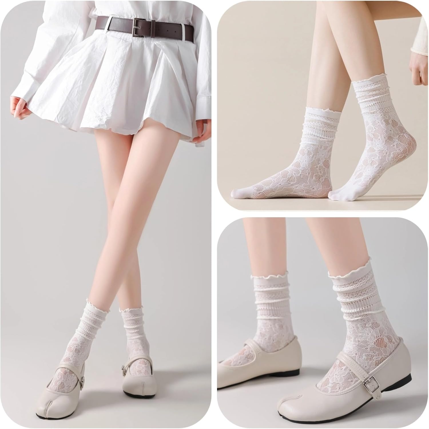 3 Pairs Lace Sexy Tabi Socks for Women Flip Flops Mesh Novelty Slouch Socks for Daily Wear - Image 6
