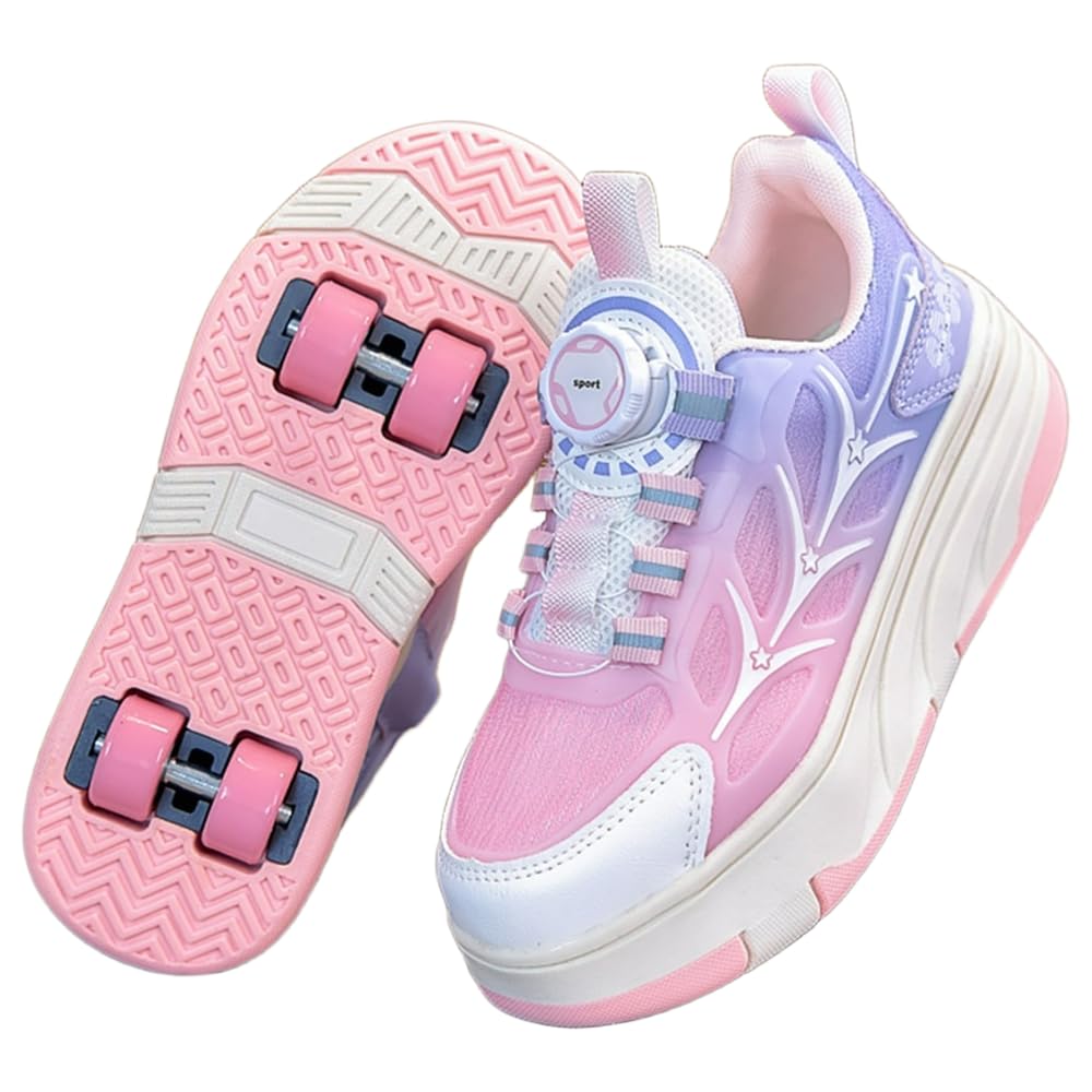 Schuhe mit Rollen für Kinder 2-in-1 Rollschuhe für Jungen Mädchen, Turnschuhe mit 4 versenkbaren Rollen, verstellbare Outdoor-Skate- und Sneakerschuhe