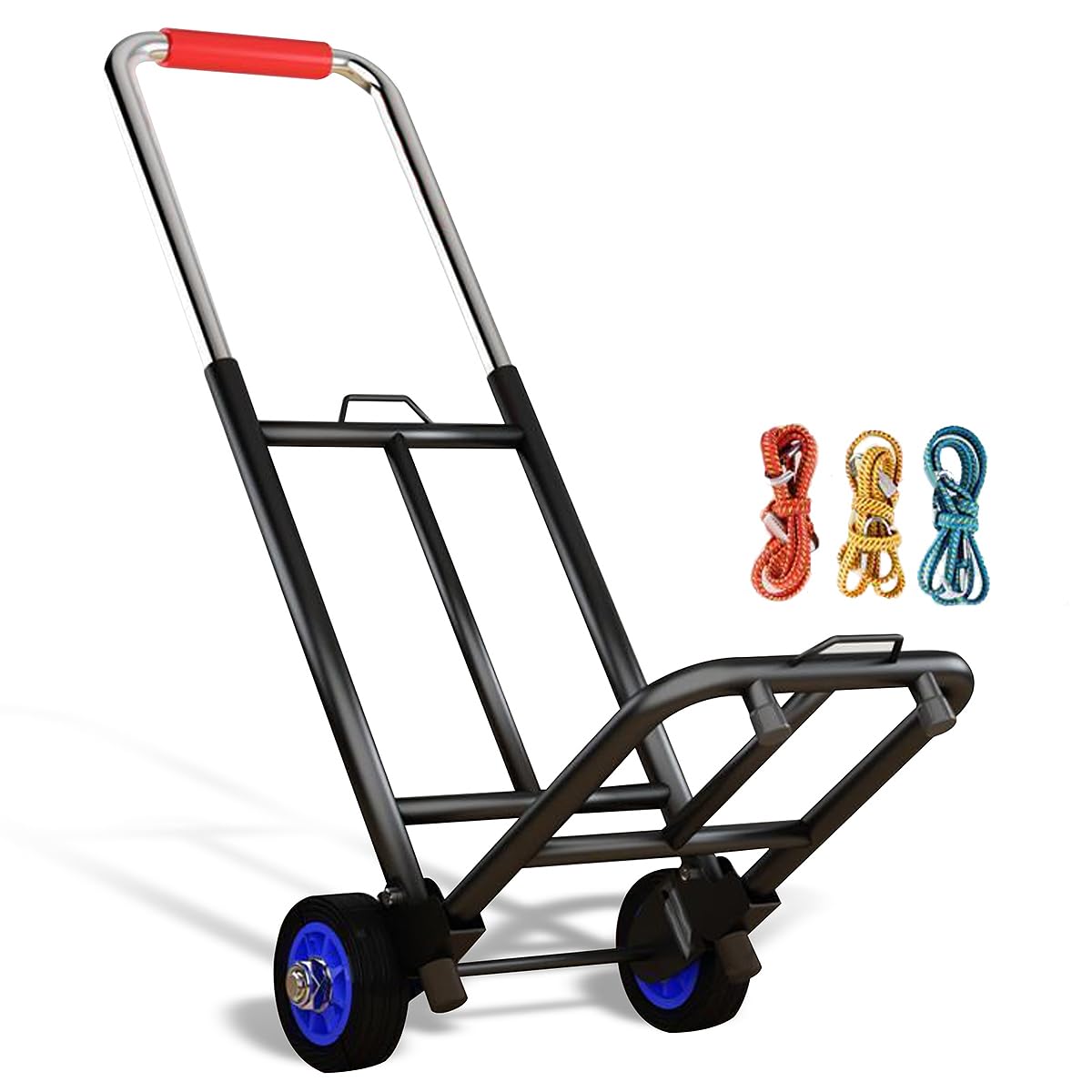 Beauenty Foldble Moving Hand Truck, Heavy Folding Hand Truck Dolly, Truck Cart with Retractable Handle and Rubber 360° Rotating Wheels, for Factory Warehouse, Moving Storage and More (Style 1)