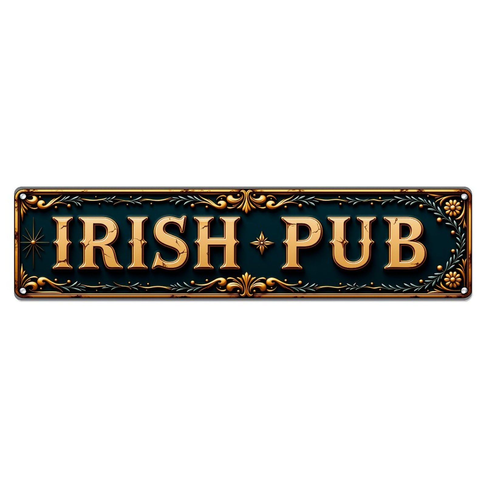 Irish Pub Sign Ornate Gold Tin Sign Vintage Metal Poster Retro Bar, Home, Man Cave, Kitchen, Laundry Room Wall Art Decor Gift 4x16 Inch