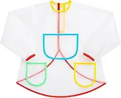 Avental Infantil, Manga Comprida, Bolsos Coloridos, Impermeável, Para Pinturas e Atividades Artísticas