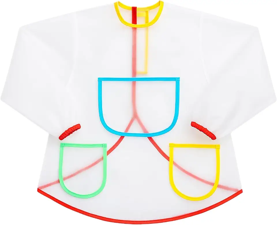 Avental Infantil, Manga Comprida, Bolsos Coloridos, Impermeável, Para Pinturas e Atividades Artísticas