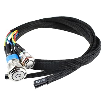 2Pcs Chassis Switch - Metal Button | 12mm Boot Reset & 16mm Host Switch Cable | with 60cm Extension Cable ATX Supply On/Off | for DIY Computer Builds
