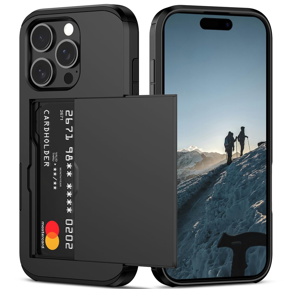 Nvollnoe Compatible with iPhone 16 Pro Case with Card Holder Heavy Duty Protective Dual Layer Shockproof Hidden Slot
