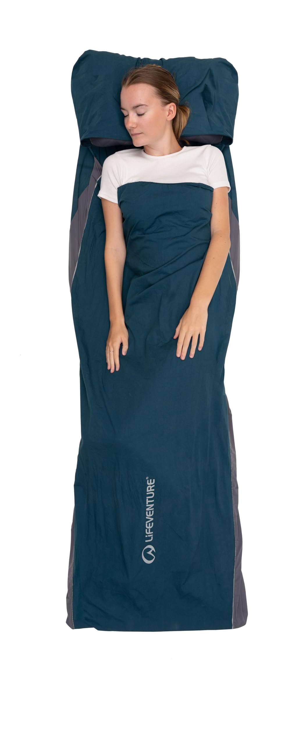 Lifeventure Sacco a pelo in 100% cotone, leggero, con federa per cuscino e controllo degli odori Polygiene per l'uso in sacchi a pelo, ostelli e capanne, 433 g, forma rettangolare