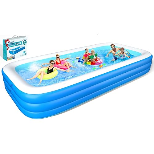 Extra Large Inflatable Pool for Adults, 140" X 70" X 22" Oversized Thickened Family Blow up Swimming Pool with Repair Patch, Above Ground Full Sized Inflatable Pool Outdoor Garden Backyard Water Party