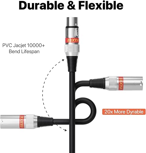 Miniatura 6 de EBXYA Paquete de 6 cables XLR de 10 pies, cable DMX para luz de escenario, cable de micrófono XLR de 3 pines equilibrado de alta calidad macho a