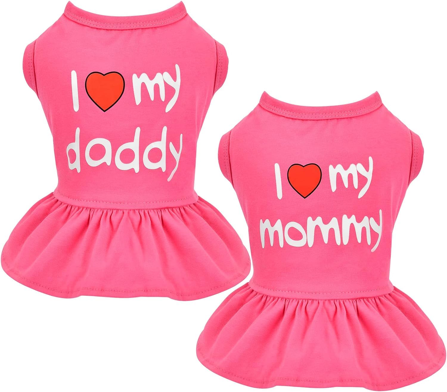 2 Pieces Dog Dresses for Small Dogs Girl Spring Summer Clothes Chihuahua Yorkie I Love My Mom Daddy Cute Tutu Skirt Puppy Pet Cat Apparel (XX-Large)
