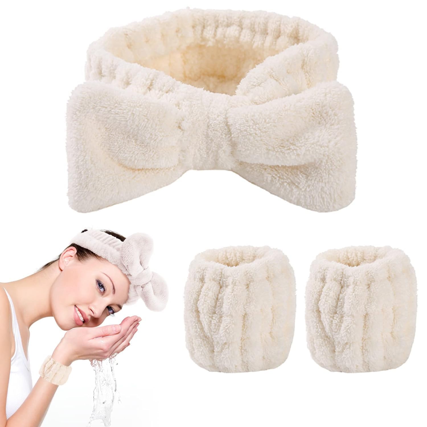 Spa Headband and Wristband Set, Microfiber Wrist, Wrist Wash Bands, Skincare Headbands Makeup Headband with Wrist Band, Facial Headband Face Wash Wristbands for Washing Face(PACK OF 1)