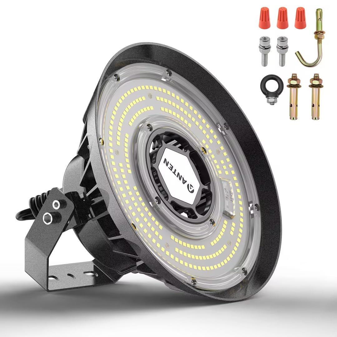 Anten LED Hallenstrahler 150W – 25500 Lumen UFO-Highbay Für Werkstatt & Lager (IP65, 6000K, 4 Stück)