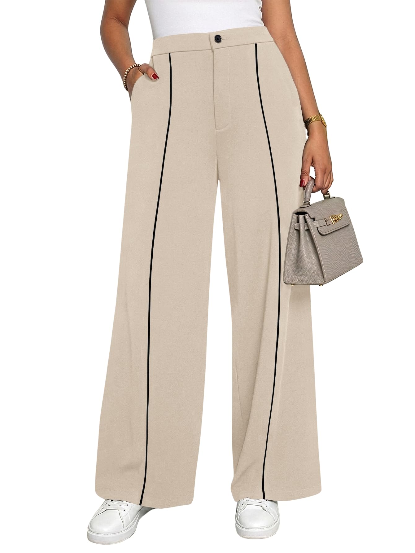 mulvari Solid High Waist Straight Korean Loose Front Back Striped Trouser for Women's & Girl's-picture-47