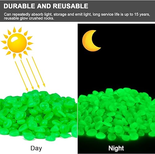Miniatura 3 de 300 piedras decorativas que brillan en la oscuridad, piedras de jardín, piedras luminosas, rocas que brillan con luz y energía solar para decoración