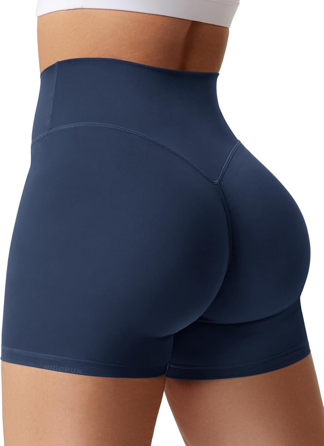 HIGORUN Gym Workout Shorts for Women 4.5" High Waisted Hidden Scrunch Tummy Control Biker Shorts Athletic Running Yoga