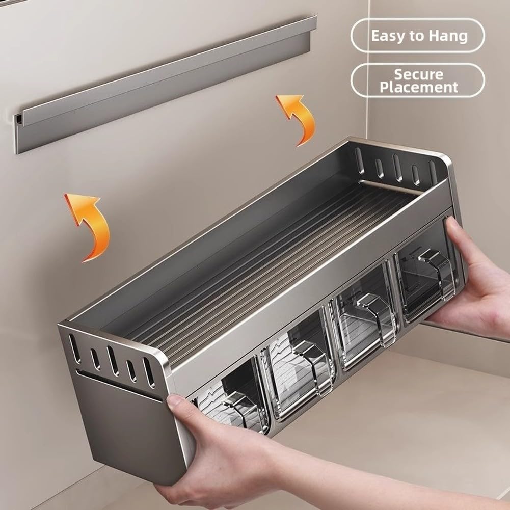 Lecreatekit Gewürzregal aus Aluminium, zur Wandmontage, kein Bohren, Küchen-Organizer mit verstellbaren Fächern, rostfreies Aufbewahrungsregal, Gunmetal