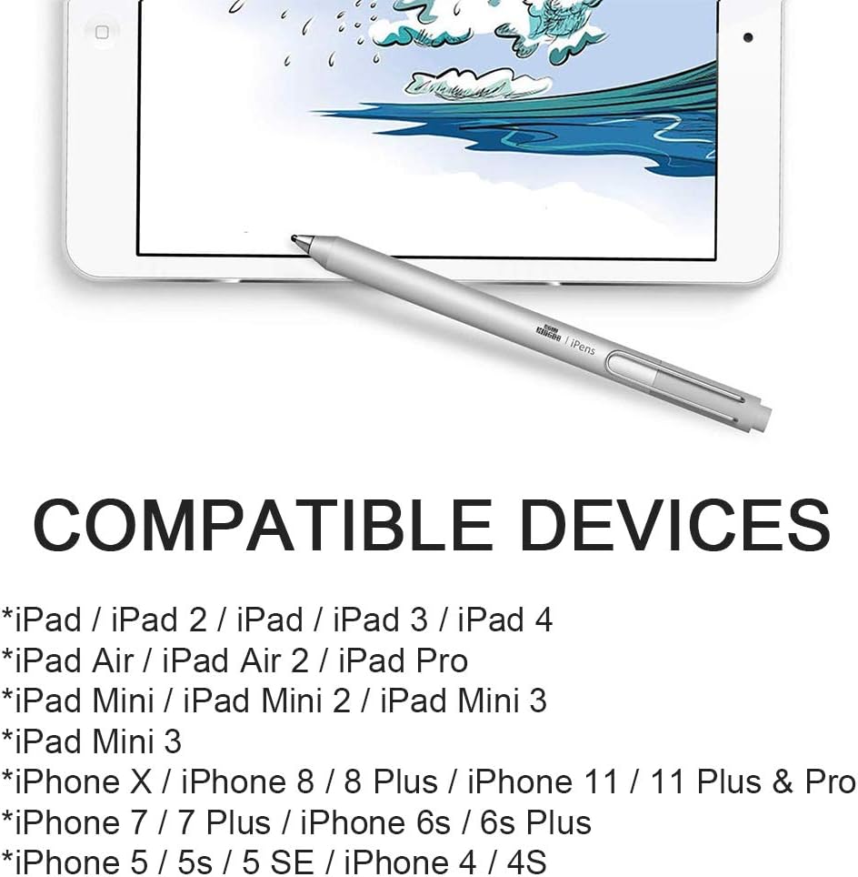 Stylus Pen for Apple iPad, KSW KINGDO iPens Capacitive Rechargeable Pen 2mm Replaceable Fine Point Rubber Tips for All Apple iPad/iPhone/iPad Pro/iPhone X with 4 Replaceable Fine Point Rubber Tips