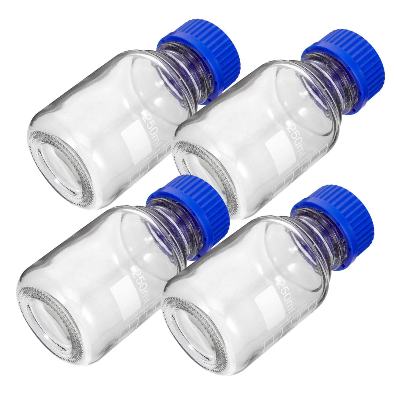 SOLUSTRE 4 Pezzi Bottiglie di Reagente in Vetro Blu con Tappo a Vite, Capacità 250ml, Design Graduato Leggero, per Applicazioni in Laboratorio e Aula