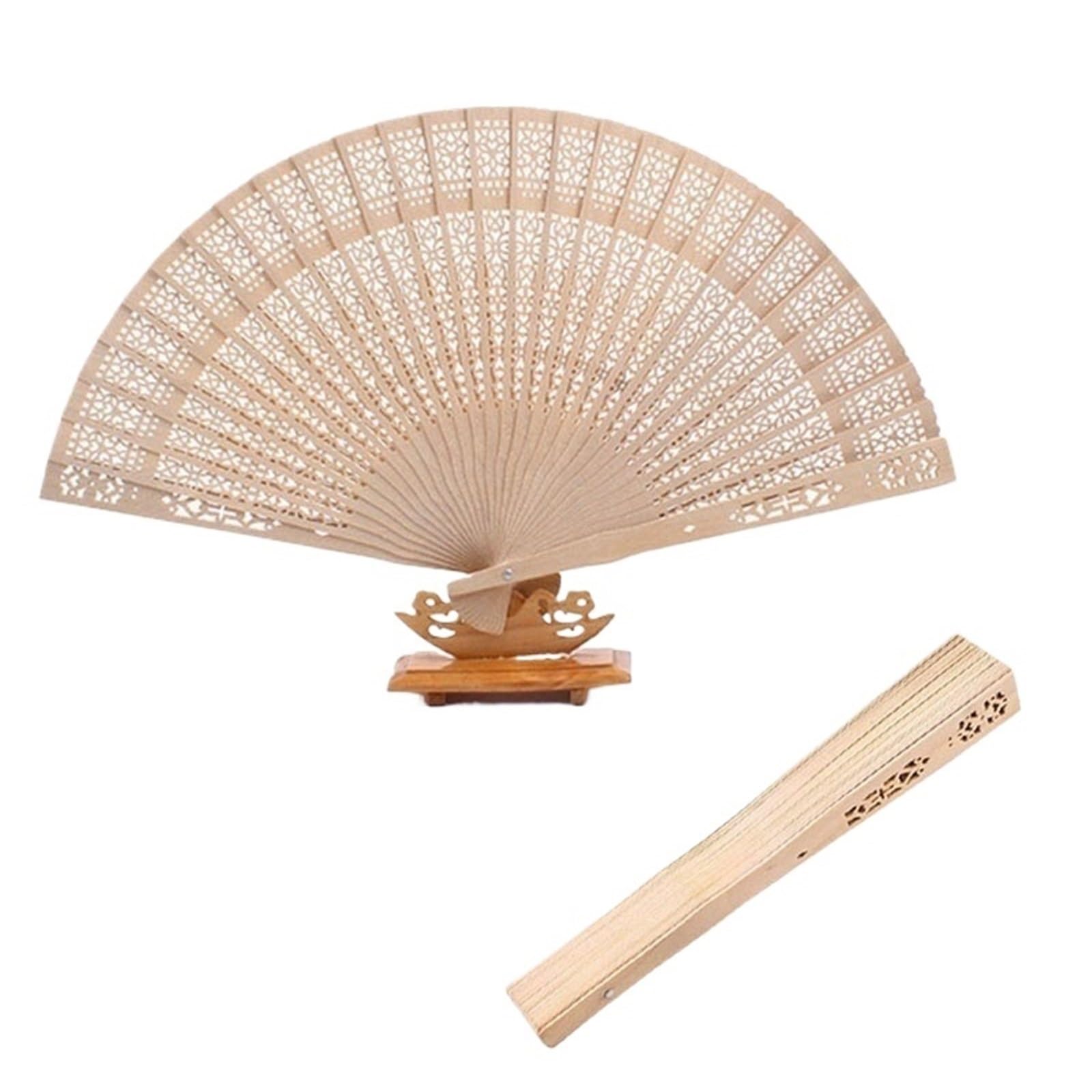 Sandalwood Scented Folding Hollow Wooden Fans Hand Held Fans Decorative Folding Fans para Mujeres Festival Club Fiesta Baile