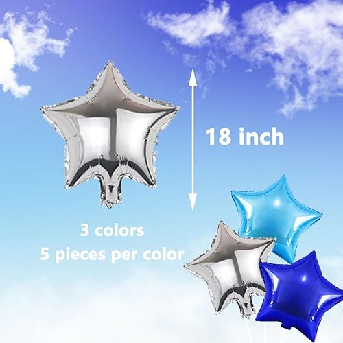 Miniatura 2 de Globos de papel de aluminio con estrellas azules, 15 globos de papel de aluminio de helio de 18 pulgadas de color azul claro y plateado, globos de