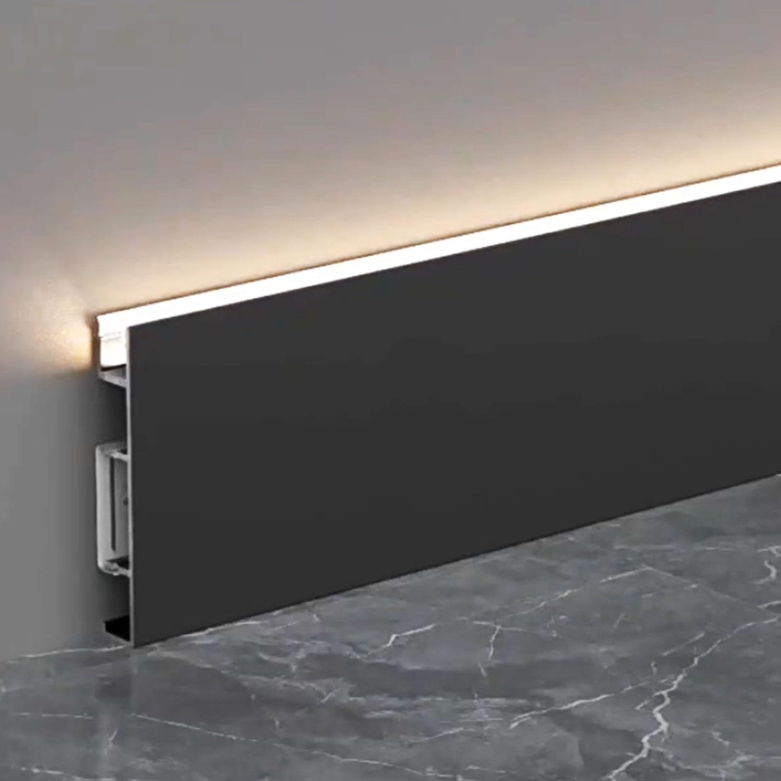 LED-Sockelleiste, 3 m, Aluminiumk für Akzent-Wand- und Bodenbeleuchtung, moderne schwarze Sockelleiste, ideal für Heimdekoration und Umgebungsbeleuchtung