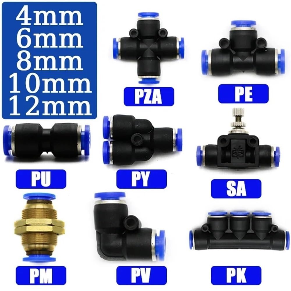 Conexiones neumáticas de Aire PU PV PY PE PM PZA PK SA 4 mm 6 8 10 12 Conexión plástico Acoplamientos rápidos for Manguera Conector tubería(PE (Stainless Steel),8mm)