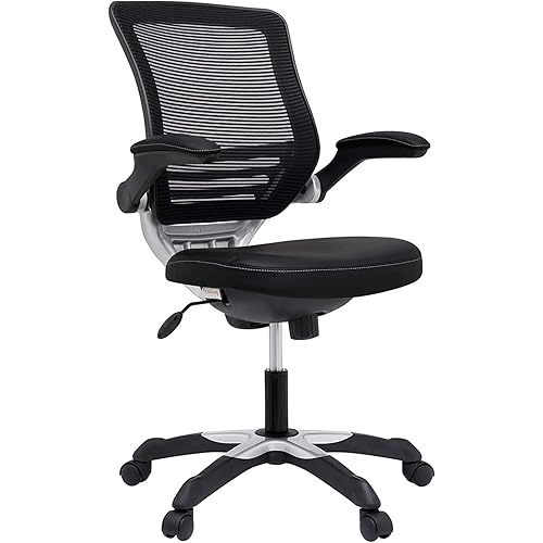 Modway Edge Mesh Back and White Vinyl Seat Office Chair With Flip-Up Arms - Computer Desks in Black