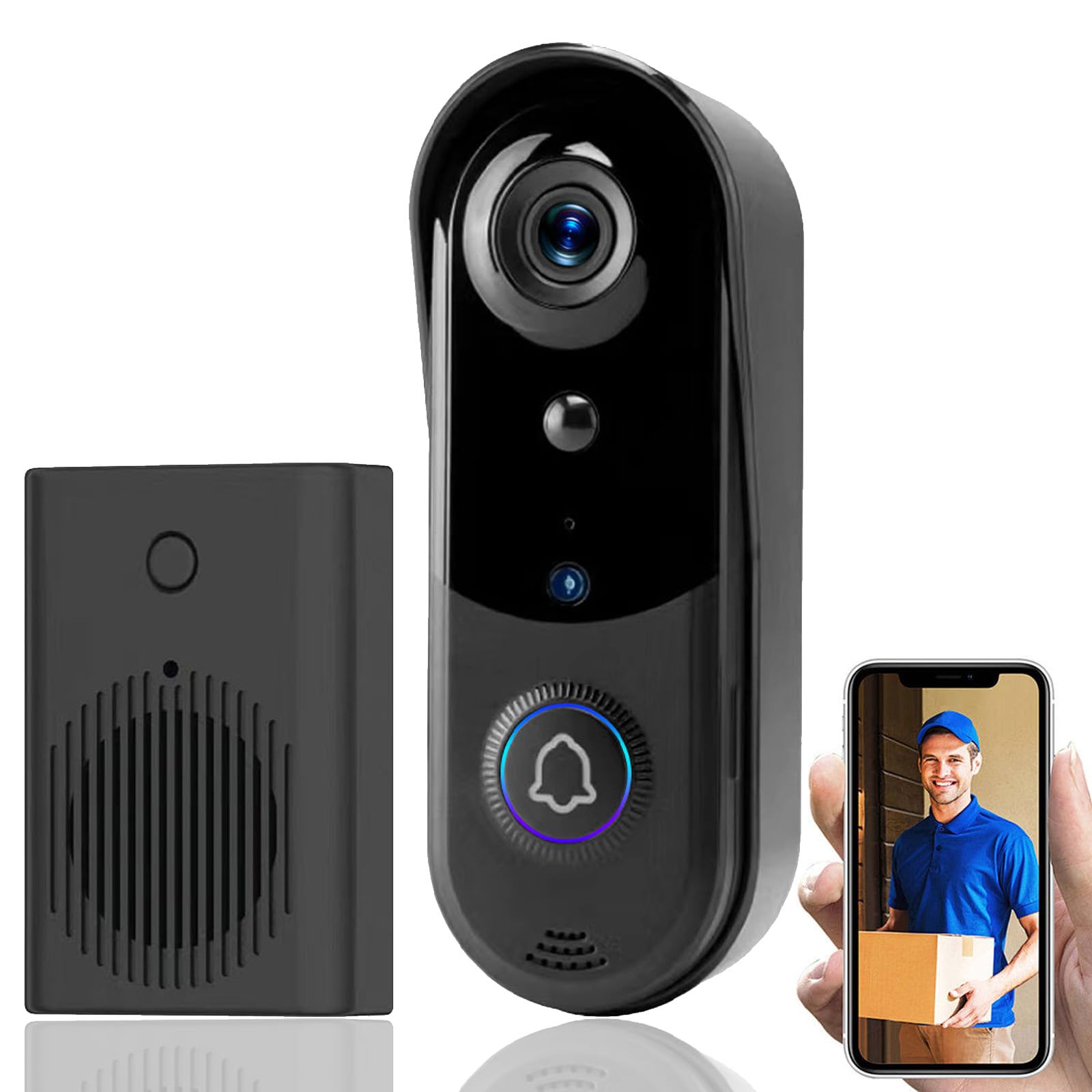 Sonnette vidéo sans fil WiFi 2.4 GHz avec audio bidirectionnel et carte SD