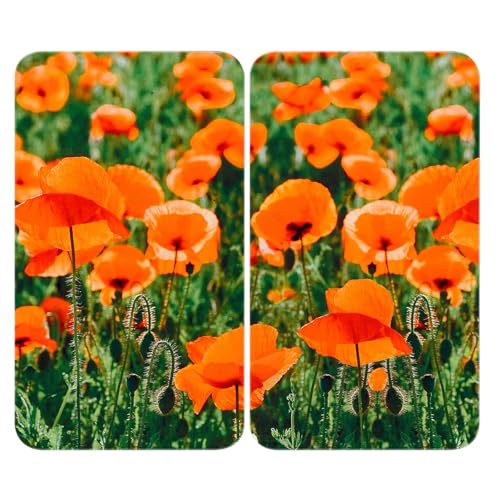 WENKO Plaque de Recouvrement Universelle Mod. Champs de Coquelicots, réglable en hauteur pour tout type de cuisinière, planche à découper et protection...