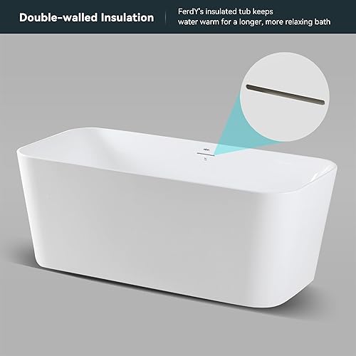 Miniatura 10 de FerdY Sentosa - Bañera independiente de acrílico de 59 pulgadas diseño contemporáneo con drenaje de níquel cepillado y desbordamiento de diseño